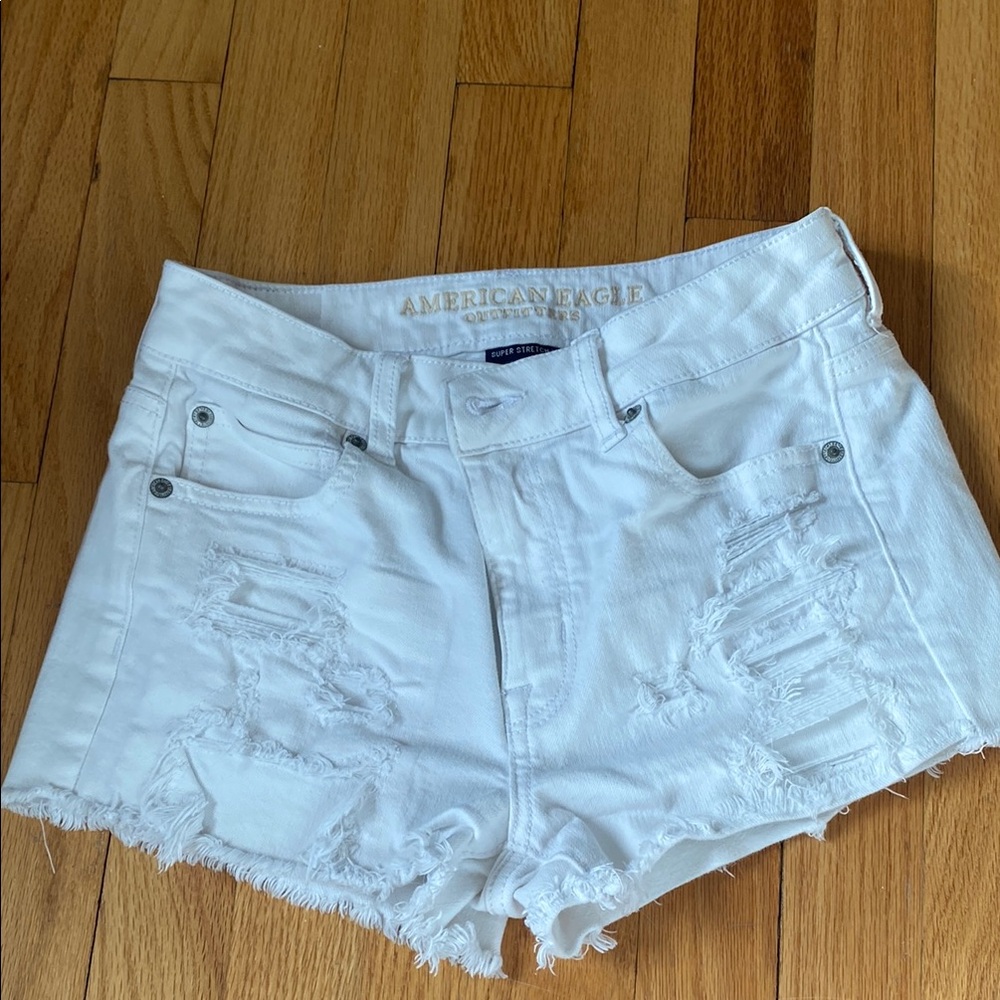 American Eagle Outfitters White Distressed Jean Shorts